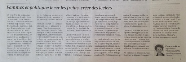 Femmes et politique: lever les freins, créer des leviers.