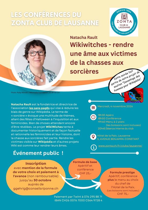 Conférence Zonta Club Lausanne:  Wikiwitches - rendre une âme aux victimes de la chasses aux sorcières